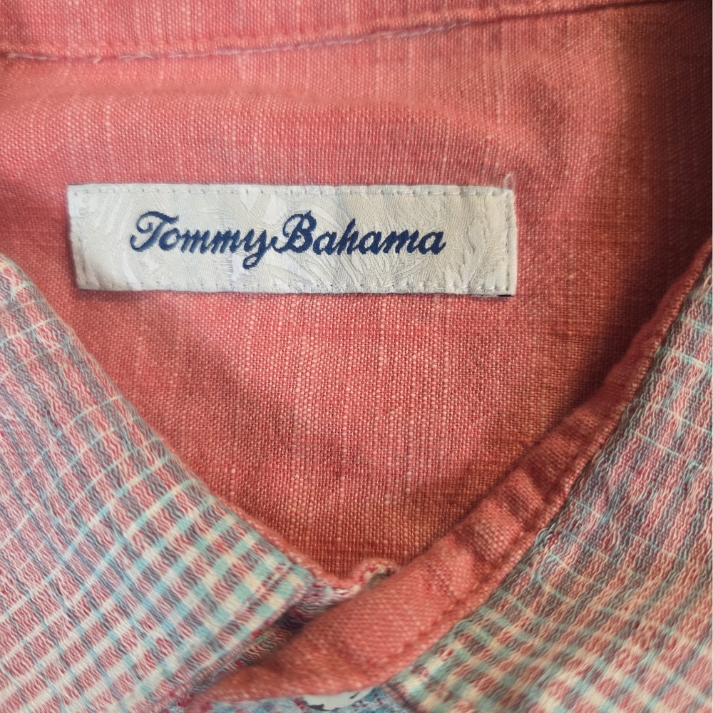 Tommy Bahama 2XB Red/Pink Blue Linen Cotton Short Sleeve Shirt Ravenna Plaid - Picture 3 of 9